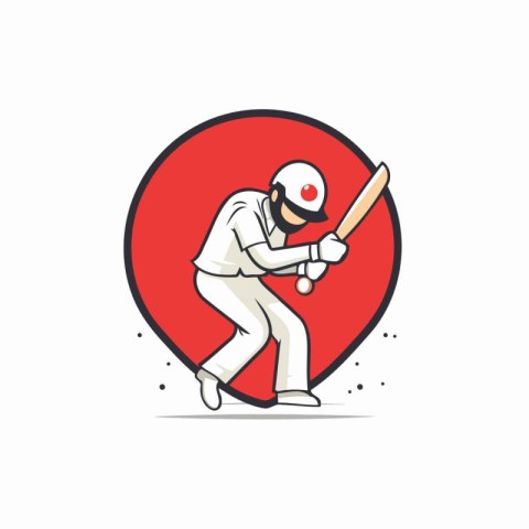 Cricket player with bat and ball. Line art vector illustration.