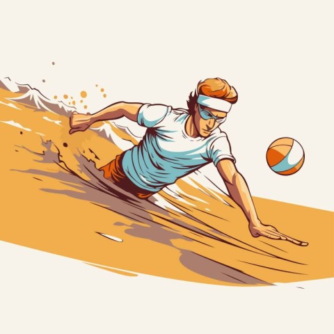 Beach volleyball player. Vector illustration of a man playing be