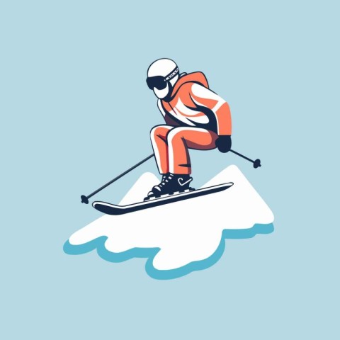 Skiing and snowboarding icon. Vector illustration of skier skiin