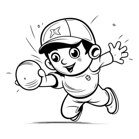 Cartoon Illustration of Cute Little Boy Baseball Player Mascot C