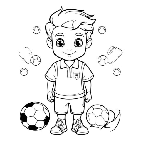 Cute little soccer player with ball. Vector illustration for col