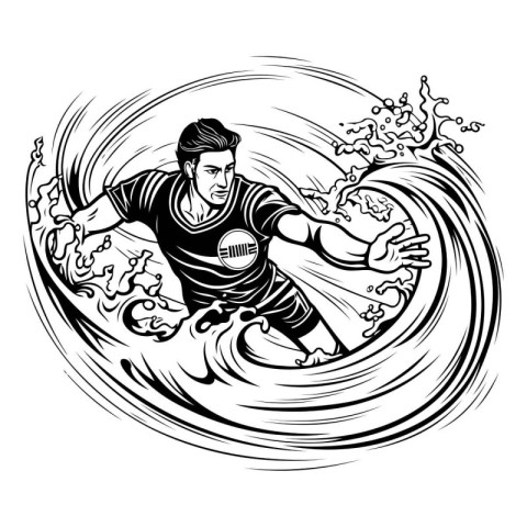 Soccer player with ball on the wave. Vector illustration ready f