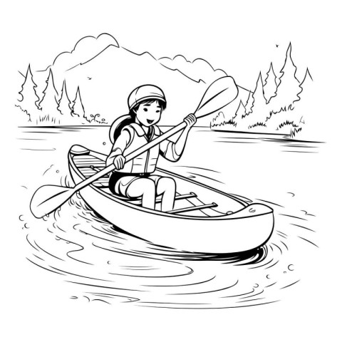 Man in a kayak on the lake. Vector illustration of a man in a ka