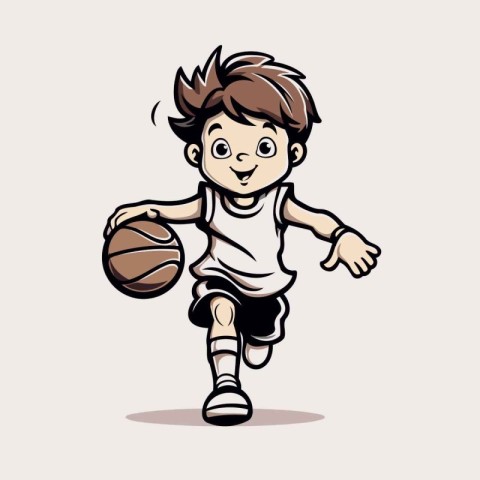 Cartoon boy playing basketball. Vector illustration of a boy pla