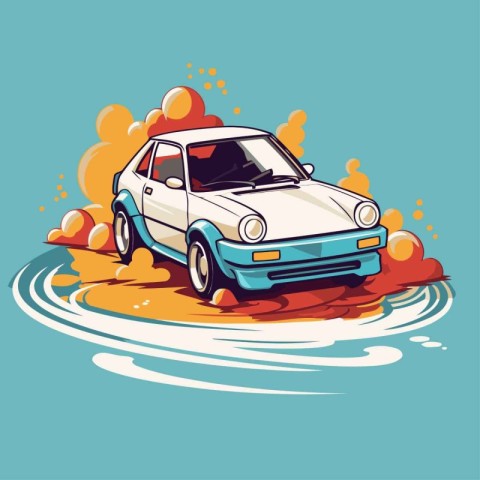 Car on the water. Vector illustration of a car on the water.