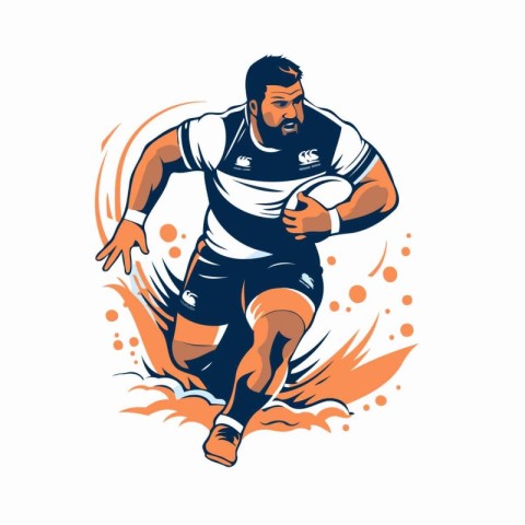 Rugby player with ball. Vector illustration on white background.