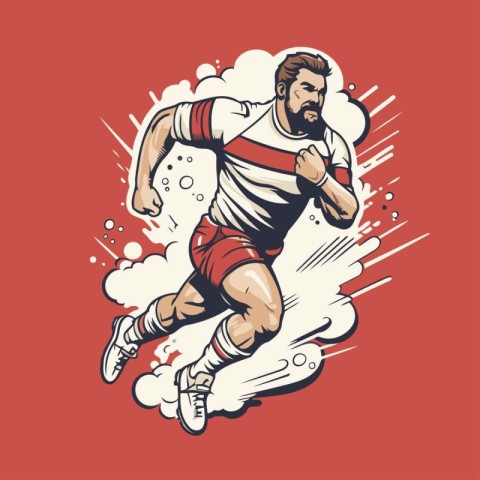 Soccer player with a beard. Vector illustration in retro style.