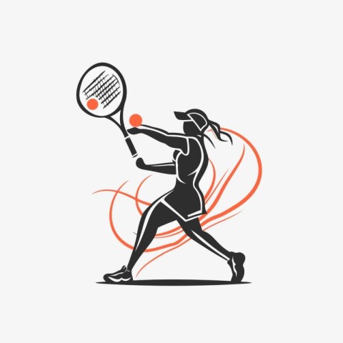 Tennis player with racket and ball. Silhouette vector illustrati