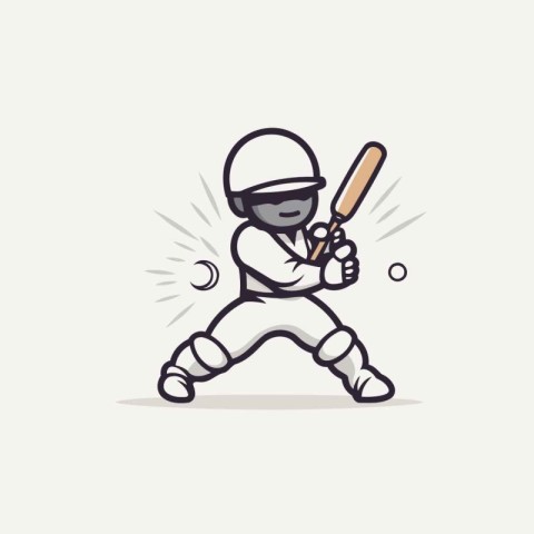 Cricket player with bat and ball. Line art vector illustration.