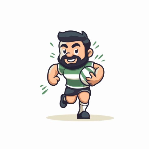 Rugby player cartoon character vector Illustration on a white ba