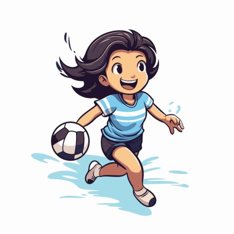 Illustration of a cute boy playing soccer isolated on a white ba