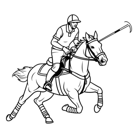 Illustration of a jockey riding a horse on white background done