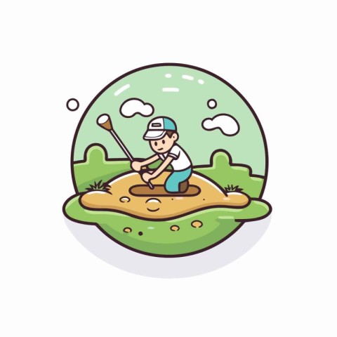 Golf player playing golf. Vector illustration of a cartoon chara