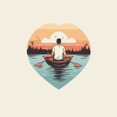 Man in a canoe on a lake. Vector illustration in flat style