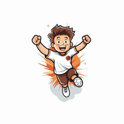 Soccer player jumping with ball. Vector illustration on white ba