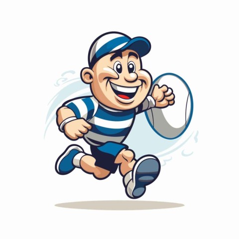 Rugby player running with a rugby ball. Vector illustration.