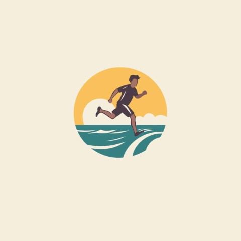 Running man on the wave. Vector illustration in flat design styl