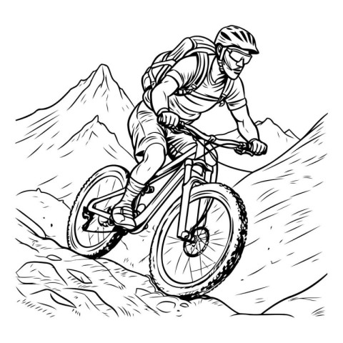 Mountain biker. vintage engraved illustration for poster or t-sh