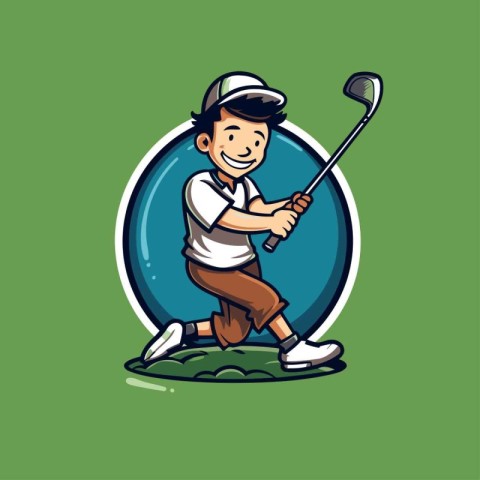 Golf player with ball and club vector illustration. Cartoon styl