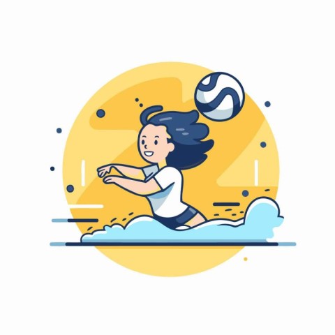 Vector illustration of girl playing volleyball. Flat style desig