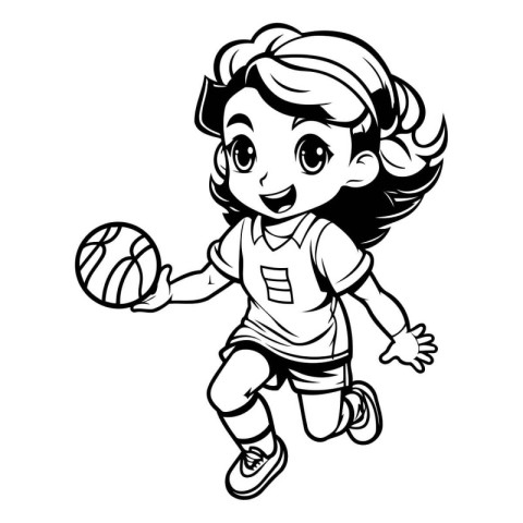 Coloring book for children - Girl playing basketball. Vector ill