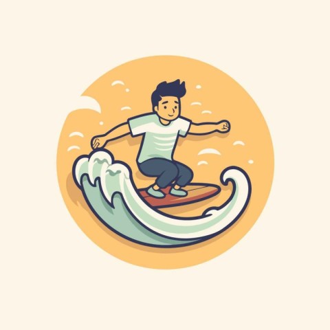 Surfer with surfboard. Vector illustration in a flat style.