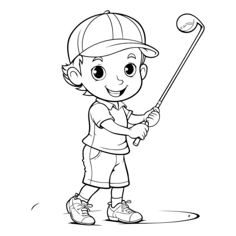 Coloring Page Outline Of a Little Boy Playing Golf Cartoon Chara