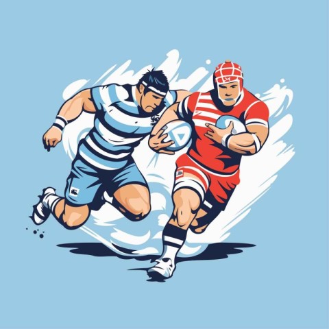 Rugby players action cartoon sport graphic vector. Vector illust