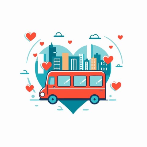 City bus and heart. Flat design. vector illustration. vector.