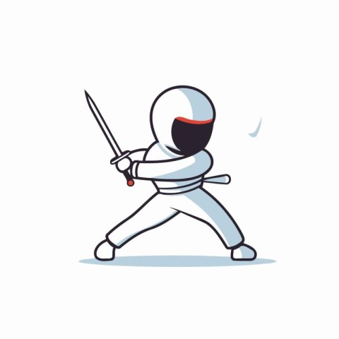 Kung fu fighter with a sword. Vector illustration in cartoon sty