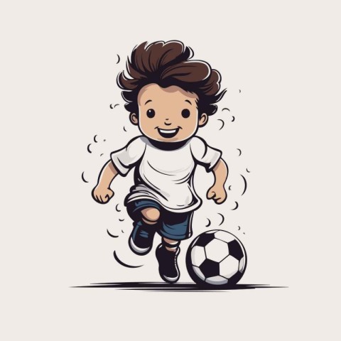 Little boy playing soccer. cartoon vector illustration isolated