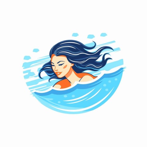 Beautiful woman swimming in the sea. Vector illustration on whit