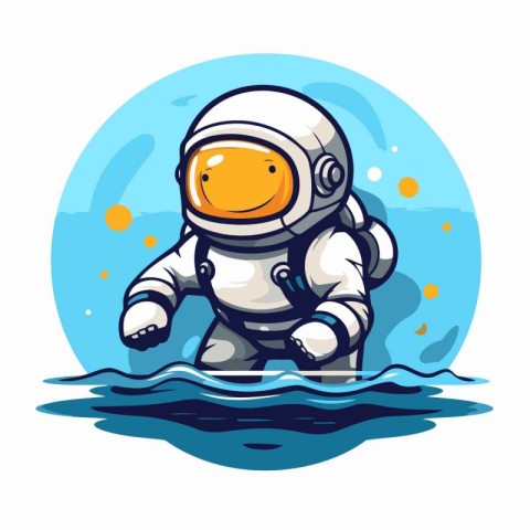 Astronaut in the sea. Vector illustration of a cartoon character