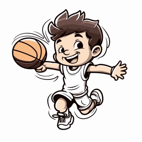 Cartoon boy playing basketball. isolated on white background. Ve