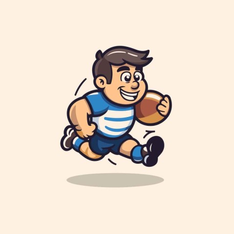 Cartoon rugby player running with ball. vector illustration.eps1