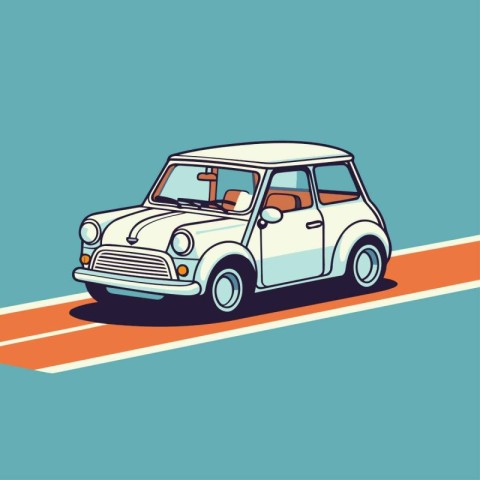 Retro car on the road. Vector illustration in retro style.