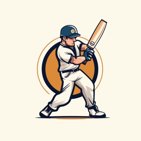 Baseball player hitting a ball with a bat. Vector illustration.