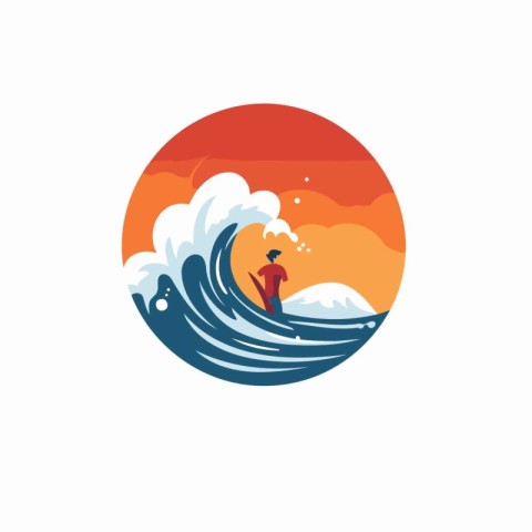 Surfing vector logo design template. Surfer in the ocean illustr