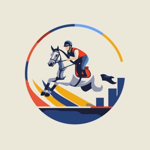 Jockey riding a horse. equestrian sport vector illustration.