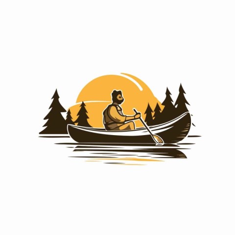 Man rowing a boat on the lake. Vector illustration on white back