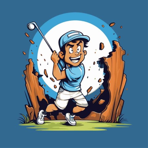 Golfer playing a game of golf. Vector illustration in cartoon st