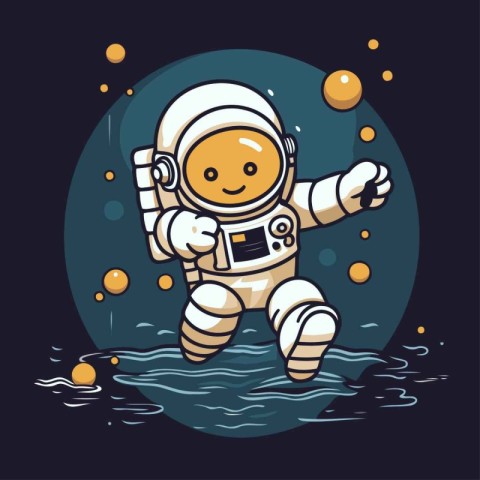 Astronaut in the water. Vector illustration on a dark background