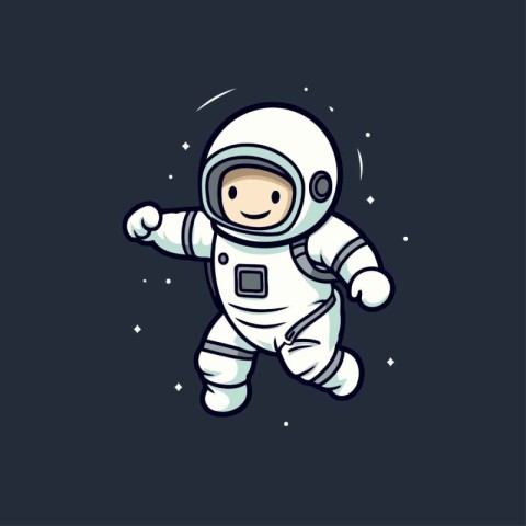 Cute astronaut in spacesuit. Vector illustration on dark backgro