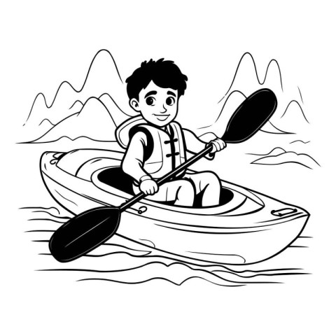 Cartoon boy in a kayak. Vector illustration of a boy in a kayak.