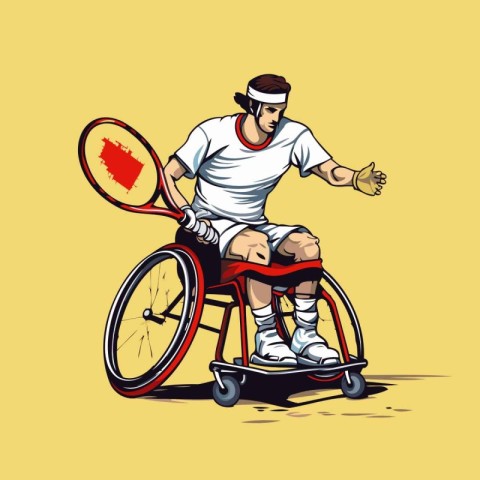 Tennis player in a wheelchair. Vector illustration on a yellow b