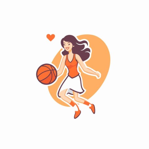 Vector illustration of a girl playing basketball isolated on a w