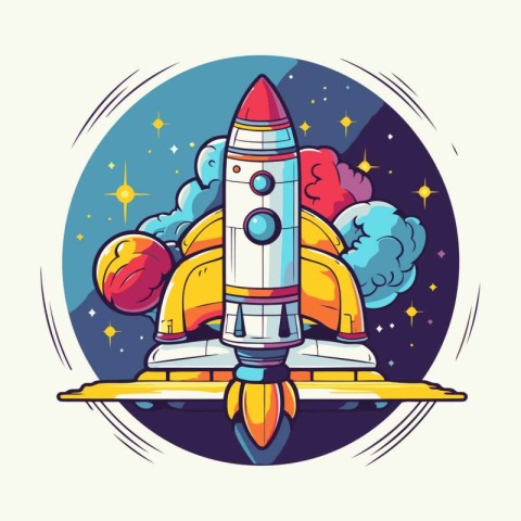 Space rocket icon in cartoon style. Vector illustration of space