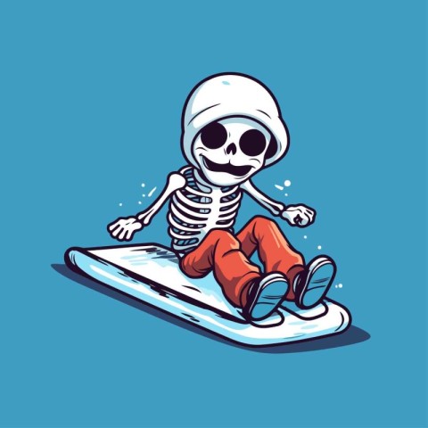 Skeleton surfing on a surfboard. vector cartoon illustration iso