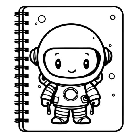 Coloring book for children: astronaut with notebook. Vector illu