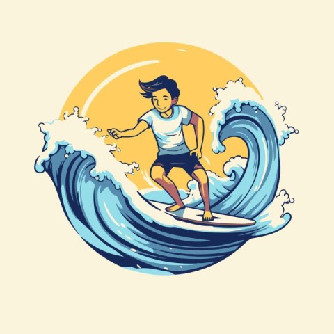 Surfer on the wave. Vector illustration of a man surfing on a wa